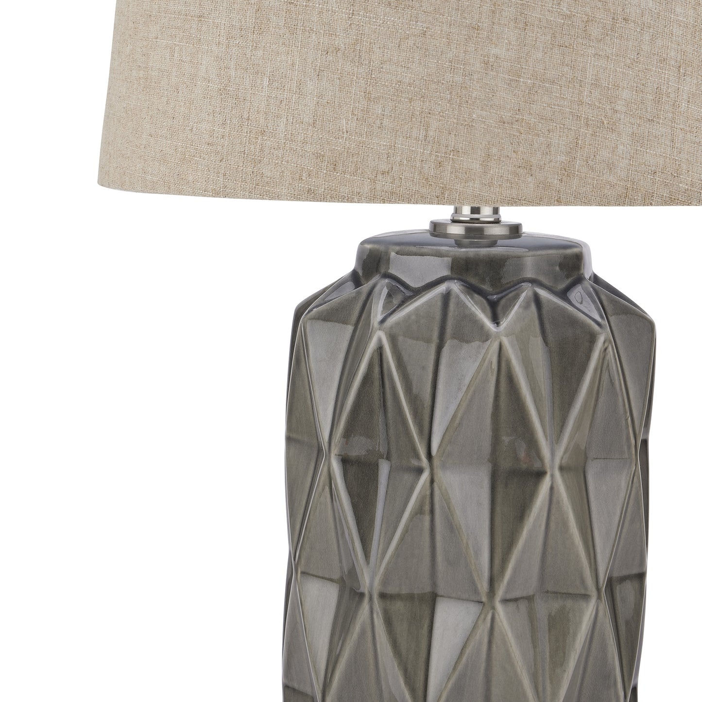 Grey Ceramic Lamp With Linen Shade