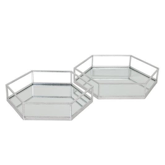 Silver Hexagon Set Of Two Trays