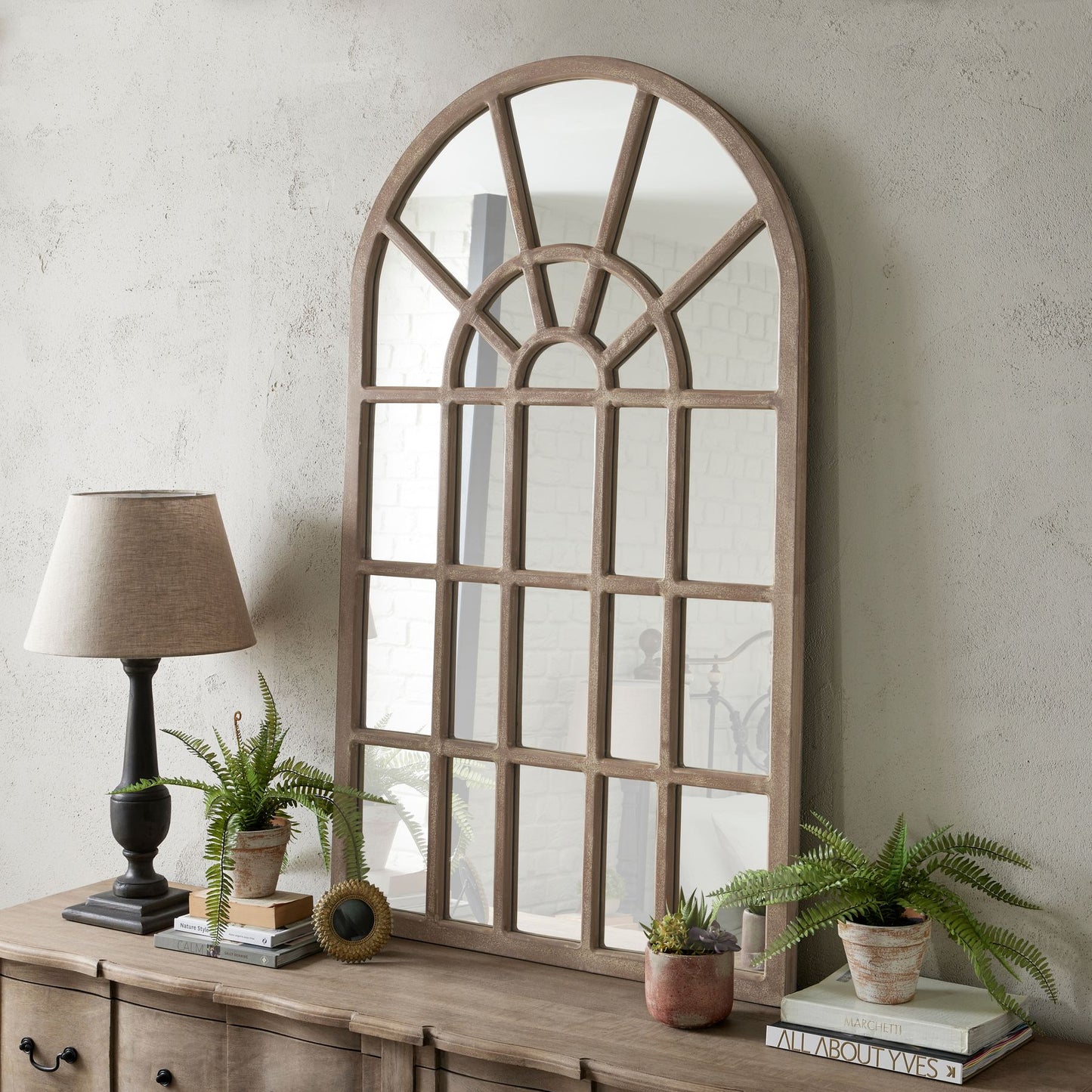 Portia Arched Paned Wall Mirror